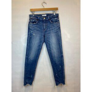 Moussy Women's Dark Wash Skinny Jean Chewed Hem Size 27 Cotton Stretch